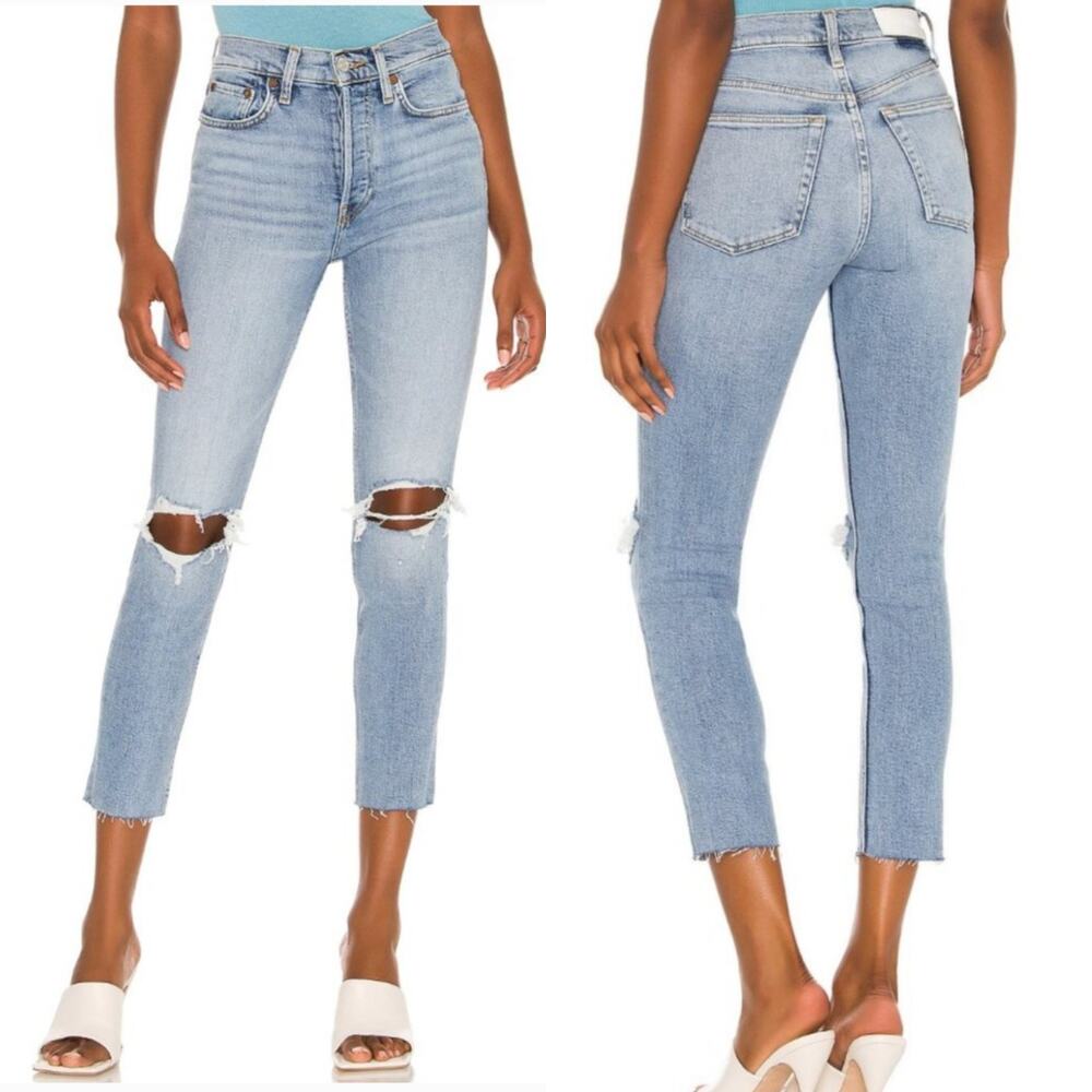 RE/DONE 90s High Rise Ankle Crop Distressed Button Fly Jeans 28 Women's Preowned